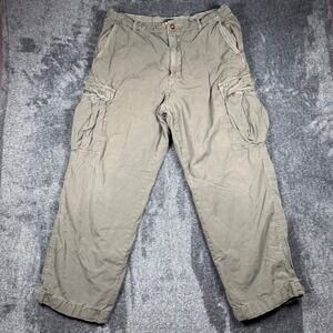 Vintage J Crew Pants Mens 34x28 Green Broken-In Cargo Flannel Lined Ripstop Work